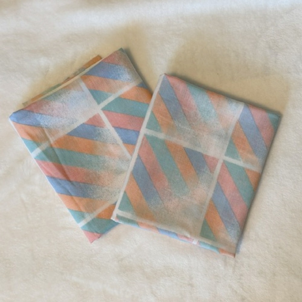 Pair of 80's geometric bias striped pillowcases